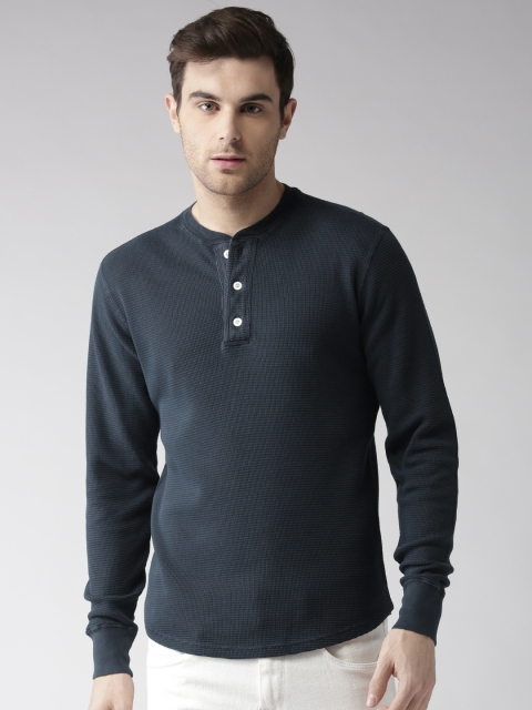 

Mast & Harbour Men Navy Blue Solid Henley Neck T-shirt