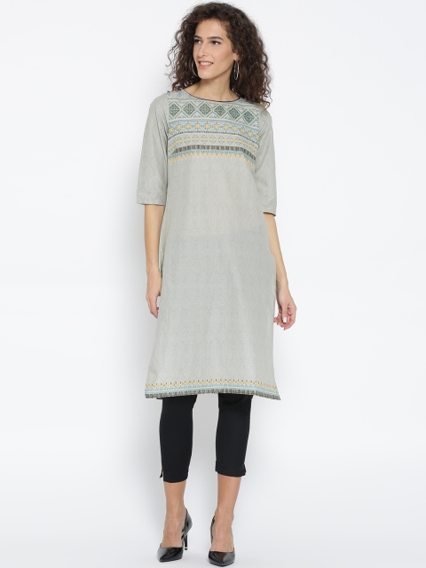 

AURELIA Women Grey Printed Straight Kurta