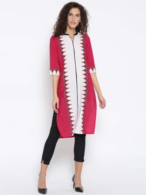 

AURELIA Women Pink & White Printed Straight Kurta