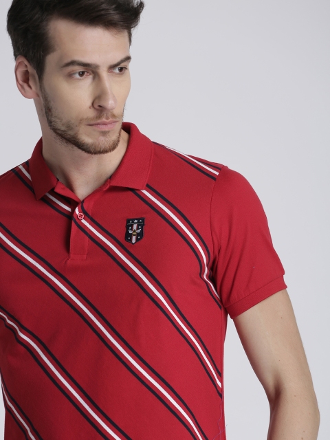

Splash Men Red & Black Striped Slim Fit Polo T-shirt