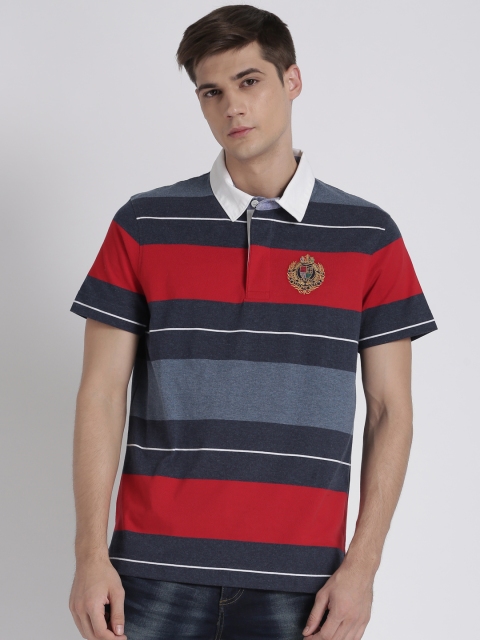 

Splash Men Red Striped Polo Collar T-shirt