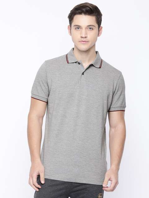 

Splash Men Grey Solid Polo Collar T-shirt