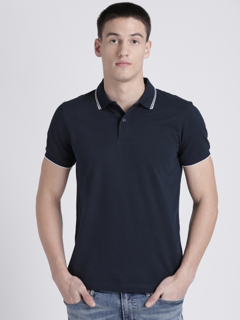 

Splash Men Navy Blue Solid Polo Collar T-shirt
