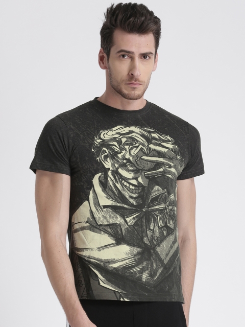 

Splash Men Charcoal Grey Printed Round Neck T-shirt