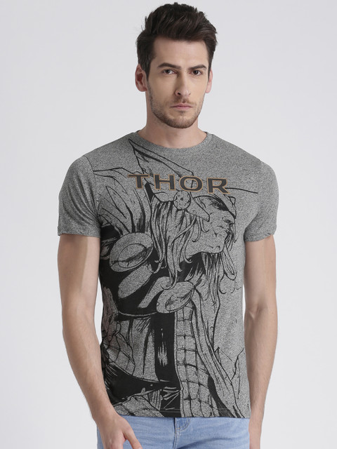 

Splash Men Grey Printed Round Neck T-shirt