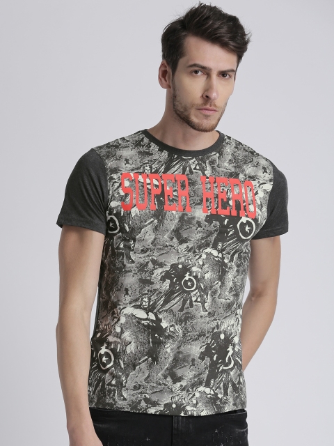 

Splash Men Charcoal Grey Solid Round Neck T-shirt