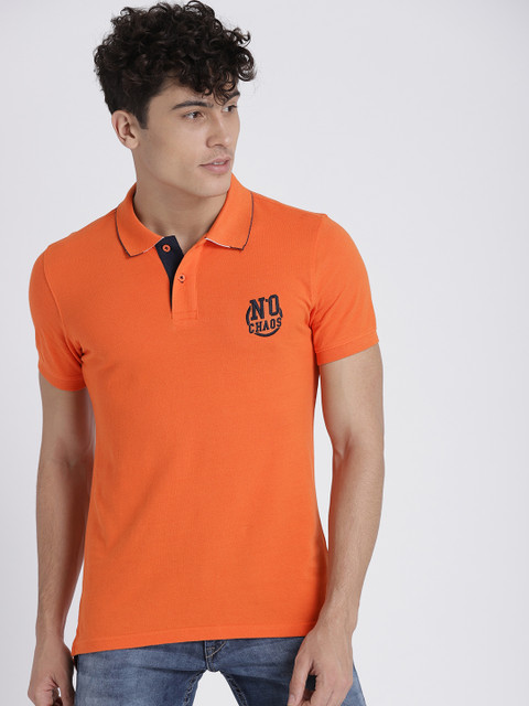 

Splash Men Orange Solid Polo Collar T-shirt