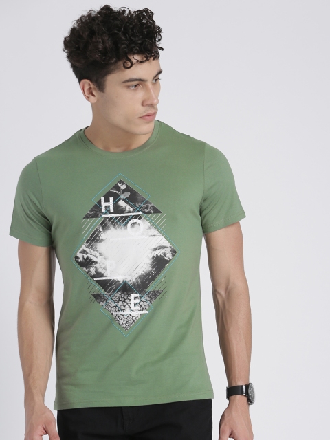 

Splash Men Green Printed Round Neck T-shirt