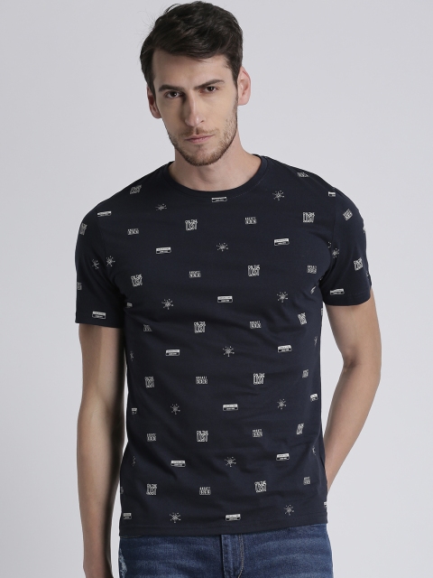 

Splash Men Navy Printed Round Neck T-shirt, Navy blue