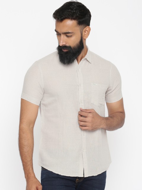 

Pepe Jeans Men Beige Slim Fit Self-Design Casual Shirt