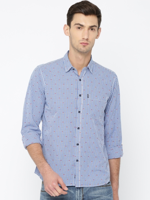 

Pepe Jeans Men Blue & White Slim Fit Checked Casual Shirt