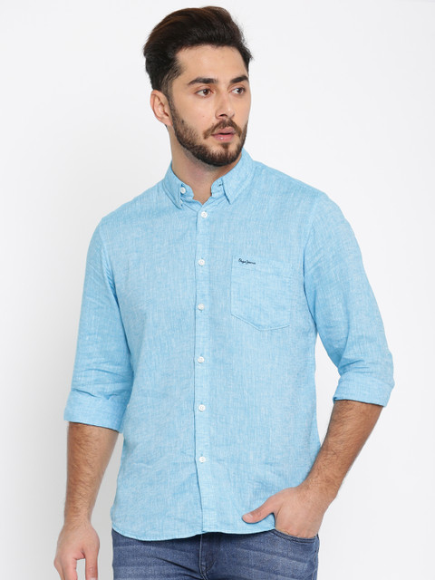

Pepe Jeans Men Blue Slim Fit Solid Casual Shirt