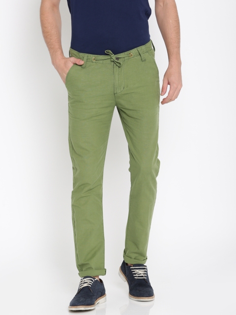 

Pepe Jeans Men Green Slim Fit Solid Regular Trousers