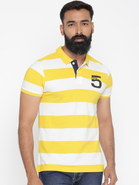 

Pepe Jeans Men Yellow White Striped Polo Collar Pure Cotton T-shirt