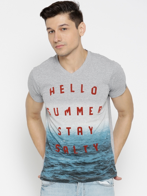 

Pepe Jeans Men Grey Melange Dyed V-Neck T-shirt