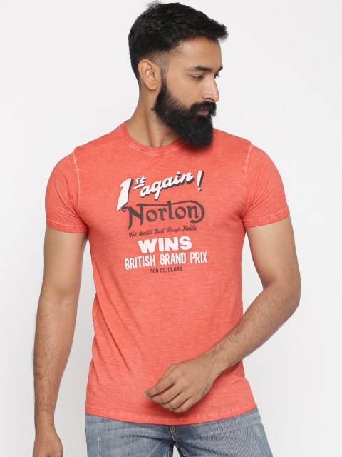 

Pepe Jeans Men Coral Red Printed Round Neck T-shirt
