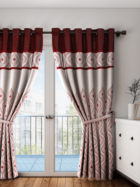 

HOUZZCODE Beige & Maroon Set of 2 Door Curtains