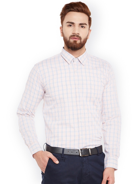 

Hancock Men White & Orange Slim Fit Checked Formal Shirt