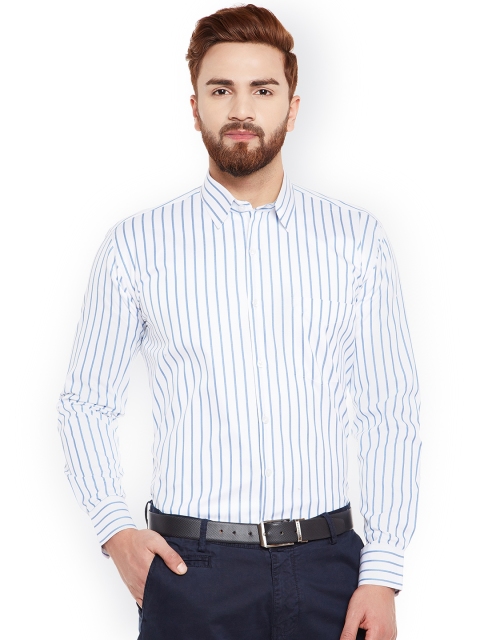 

Hancock Men White & Blue Regular Fit Striped Formal Shirt