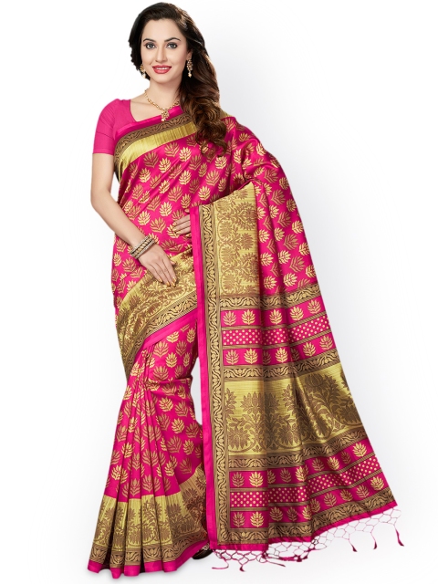 

Ishin Pink Art Silk Printed Bhagalpuri Saree