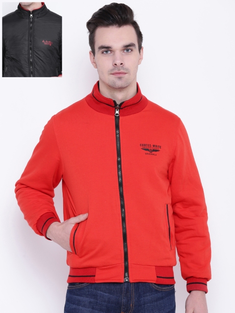 

Fort Collins Men Black & Red Solid Reversible Bomber Jacket