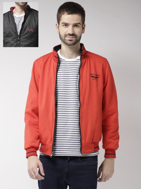 

Fort Collins Men Red & Black Solid Reversible Bomber Jacket