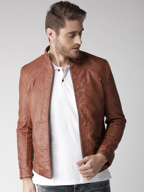

Fort Collins Men Brown Solid Biker Jacket