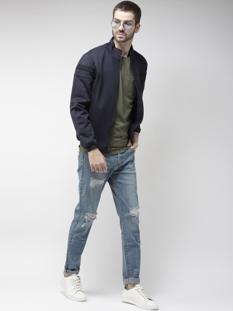 

Fort Collins Men Navy Blue Solid Bomber Jacket