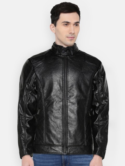 

Fort Collins Men Black Solid Biker Jacket