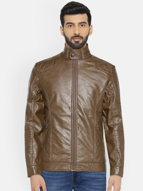 

Fort Collins Men Brown Solid Faux Leather Biker Jacket