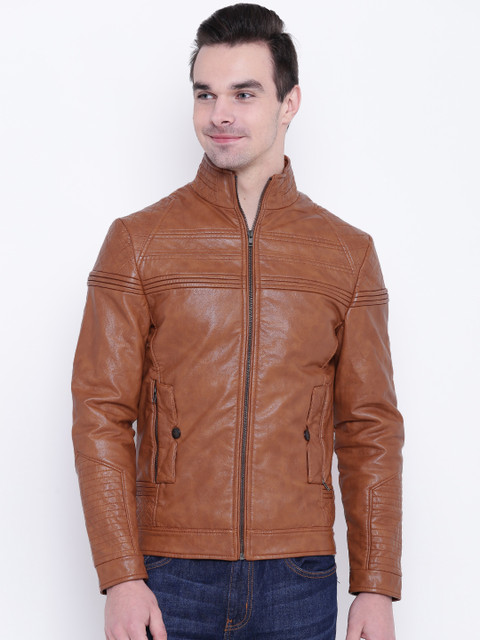 

Fort Collins Men Brown Solid Biker Jacket