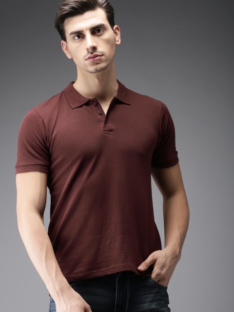 

Moda Rapido Men Burgundy Solid Polo Collar T-shirt