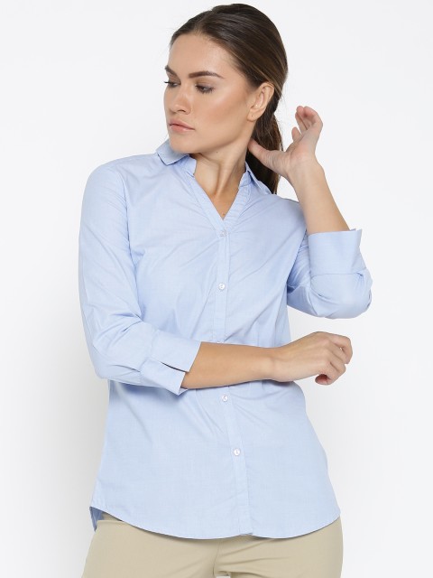 

Wills Lifestyle Women Blue Solid Formal Shirt