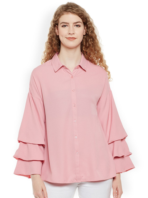 

Oxolloxo Women Pink Comfort Regular Fit Solid Casual Shirt