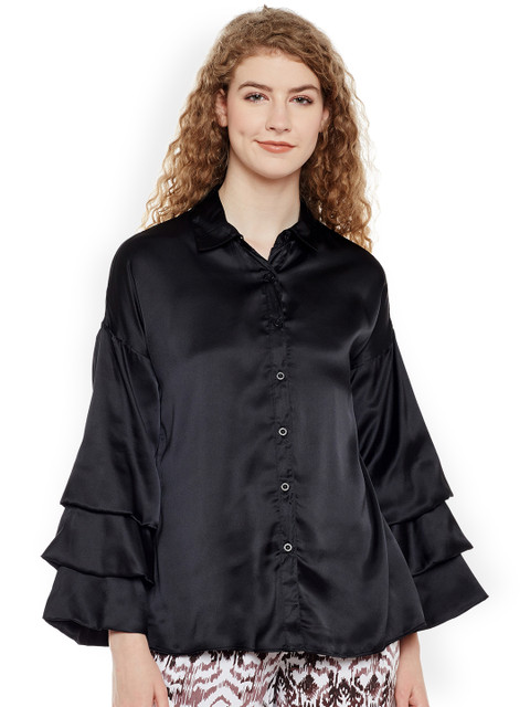 

Oxolloxo Women Black Comfort Regular Fit Solid Casual Shirt