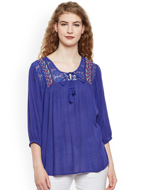 

Oxolloxo Women Blue Self Design Top
