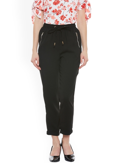 

Oxolloxo Women Black Relaxed Regular Fit Solid Regular Trousers