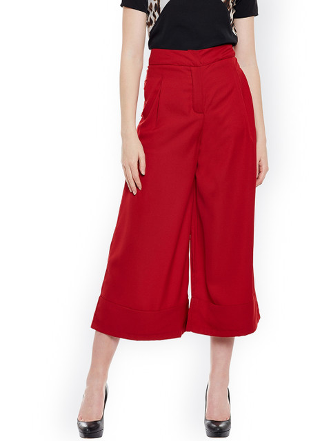 

Oxolloxo Women Red Relaxed Regular Fit Solid Culottes