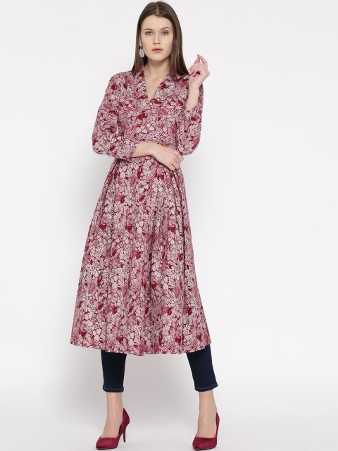 

Ayaany Women Maroon & Off-White Printed A-Line Kurta