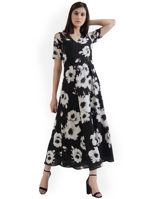 

Latin Quarters Women Black Printed Fit and Flare Dress