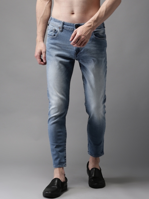 

HERE&NOW Men Blue Slim Fit Mid-Rise Clean Look Stretchable Cropped Jeans