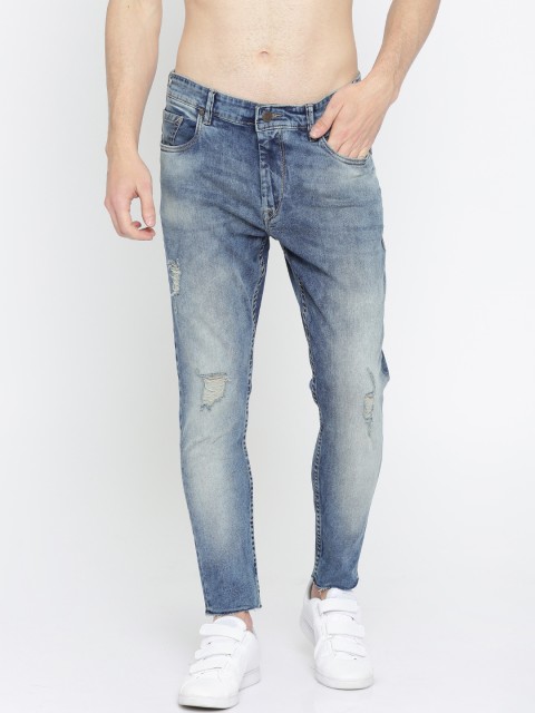 

HERE&NOW Men Blue Tapered Fit Cropped Mid-Rise Mildly Distressed Stretchable Jeans