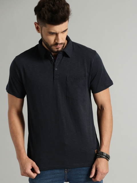 

Roadster Men Navy Solid Polo Collar T-shirt, Navy blue