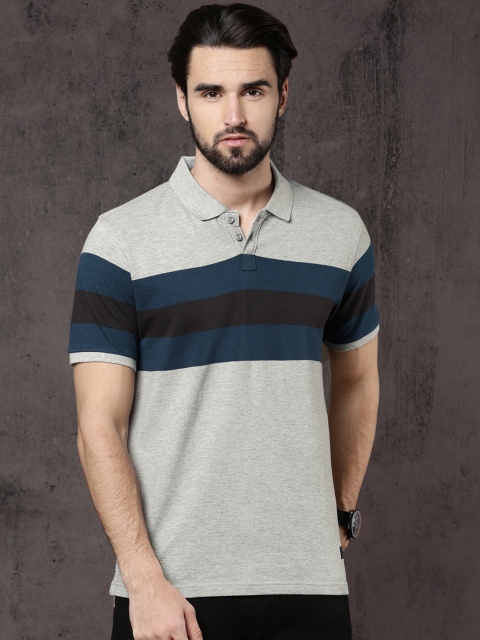 

Roadster Men Grey Colourblocked Polo Collar T-shirt