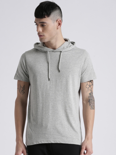 

Splash Men Grey Melange Solid Hood T-shirt