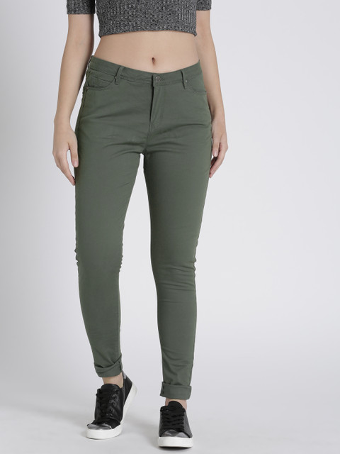 

Splash Women Olive Green Solid Regular Fit Trousers