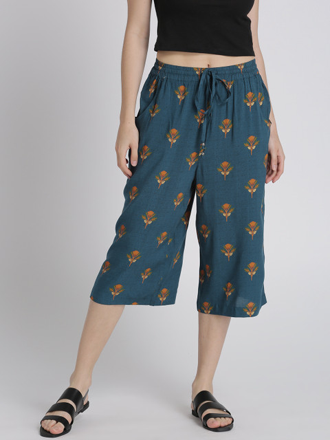 

Splash Women Teal Blue Regular Fit Printed Culottes