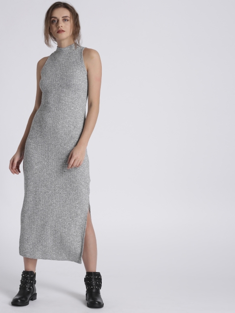 

Splash Women Grey Melange Self Design Midi Dress