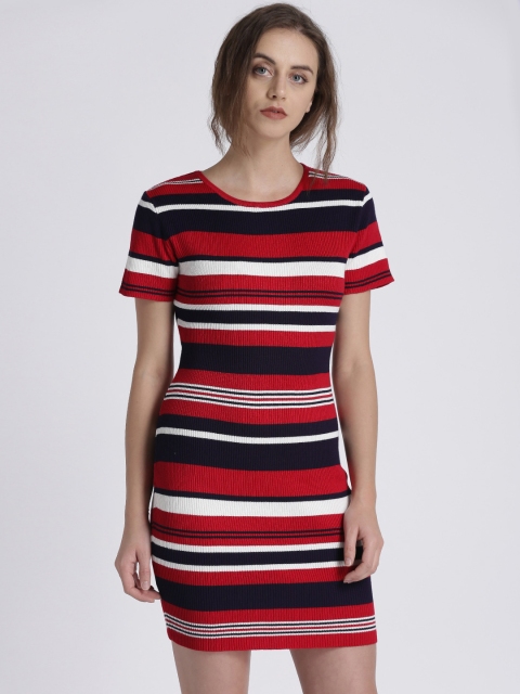 

Splash Women Red & Navy Blue Striped T-Shirt Dress