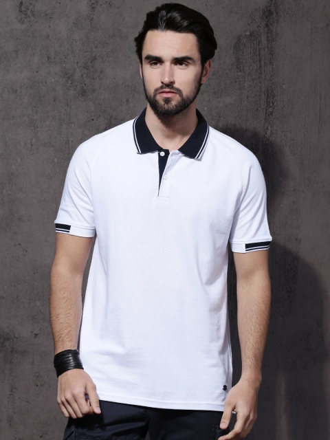 

Roadster Men White Solid Polo Collar T-shirt